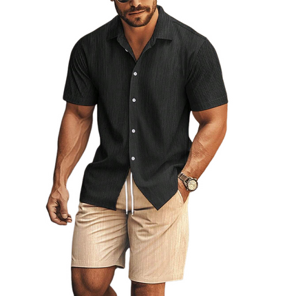 Men’s Summer Two-Piece Set | Casual Contrast Color | Short Sleeve Shirt & Shorts | Lightweight Breathable Fabric | Fashionable Outfit for Beach & Weekend | Comfortable & Stylish | Relaxed Fit | Trendy Men's Apparel