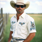 Men's Western Cowboy | Vintage Embroidered Shirt | Short Sleeve | Classic Spread Collar | Comfortable Cotton Blend | Button-Up Front | Stylish Casual Wear