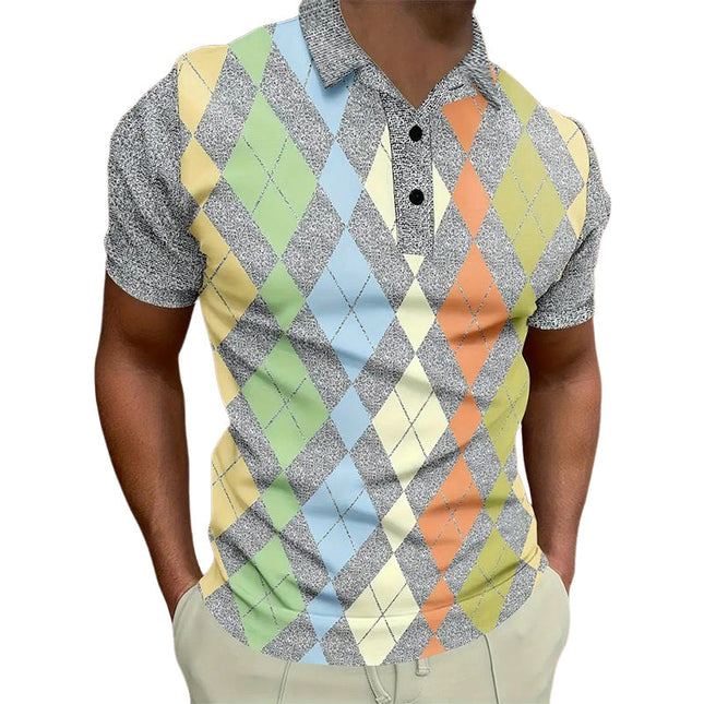 Men's Polo Shirt | Summer Classic | Diamond Print Design | Short Sleeve | Casual Elegance | Moisture-Wicking Fabric | Breathable Cotton-Poly Blend | Smart Collar | Versatile Style | Sizes S-3XL