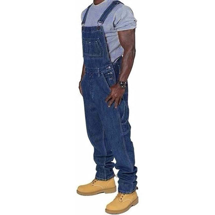 Men's Casual Washed Denim Overalls | Multi-pocket Design | Loose Fit | Adjustable Straps | Washed Vintage Look | Durable Cotton Denim | Functional Details | Versatile Style