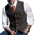 Men's Woolen Plaid Suit Vest | Groomsmen Vintage Check | Lapel Collar | Single-Breasted | Soft Fabric | Casual Outerwear | Sleeveless