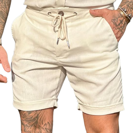 Men's Casual Shorts | Solid Color | Cotton Linen Blend | Adjustable Drawstring Waist | Lightweight & Breathable | Relaxed Fit | Above Knee Length | Summer Beach Wear | Comfortable Everyday Clothing