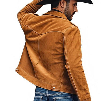 Men's Suede Jacket | Brown Vintage Tassel | Spring Autumn Outerwear | Bohemian Style | Button Closure | Luxurious Warmth | Classic Fit | Soft Plush Texture | Versatile Casual to Formal Wear