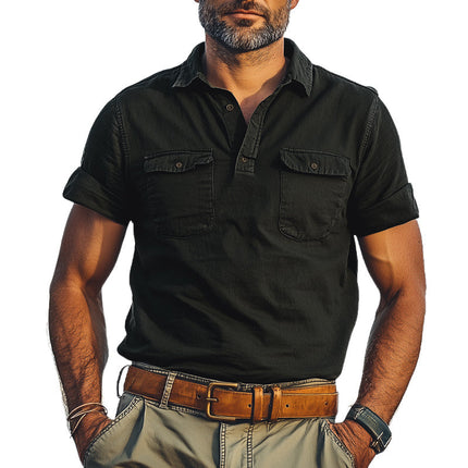 Men's Summer Polo T-Shirt | Distressed Design | Double Pocket | Short Sleeve | Casual Cotton Blend | Fashion Forward | Breathable Comfort