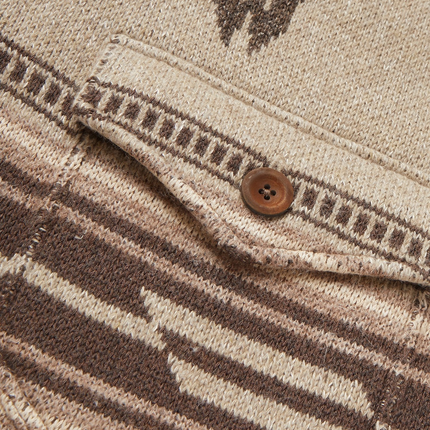 Men's Vintage Jacquard Cardigan | Lapel Collar | Single Breasted Knit | Soft Cotton Acrylic Blend | Intricate Pattern | Long Sleeves with Pockets | Easy Care | Multiple Sizes Available | Versatile Layering Piece
