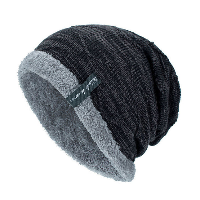 Men's Winter Fleece Lined Knitted Hat | Warm Acrylic Beanie | Casual Plush Design | Geometric Pattern