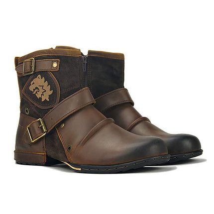 Men's Casual Leather & Suede Ankle Boots | Zip Closure | Breathable Leather Lining | Vintage Patina Finish | Comfortable Fit | Fashionable with Jeans or Chinos