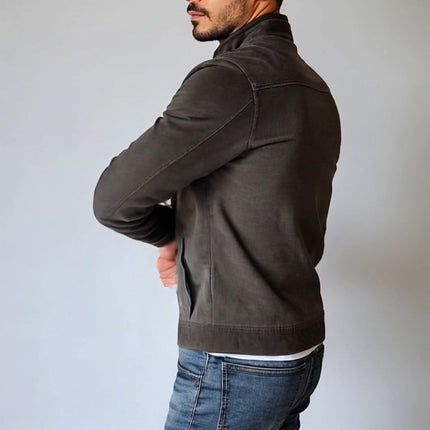 Men's Vintage Suede Jacket | Single Breasted | Stand Collar | Classic Fit | Long Sleeve | Premium Faux Suede | Lightweight | Solid Color | Casual to Smart Casual | Fall & Spring Outerwear