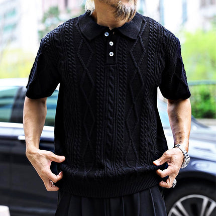Men's Retro Knitted Polo Shirt | Casual Solid Color | Short-Sleeved Cotton Blend | Classic Collar | Comfortable Fit | Sizes S-3XL | Versatile Wardrobe Essential