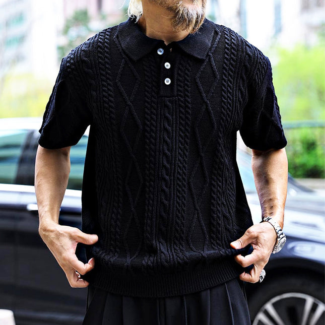 Men's Retro Knitted Polo Shirt | Casual Solid Color | Short-Sleeved Cotton Blend | Classic Collar | Comfortable Fit | Sizes S-3XL | Versatile Wardrobe Essential