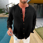 Men's Long-Sleeve Dress Shirt | Cotton Linen Blend | Solid Color | Button-Down Collar | Versatile Casual & Formal Wear
