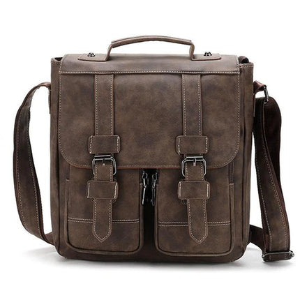 Vintage Leather Shoulder Bag | Multi-Pocket Crossbody | Waterproof PU Leather | Adjustable Strap | Travel, Work, Hiking, Shopping | Fits Mini Tablet, Umbrella, Wallet, Mobile Power | Dimension: 28cm x 8cm x 30cm