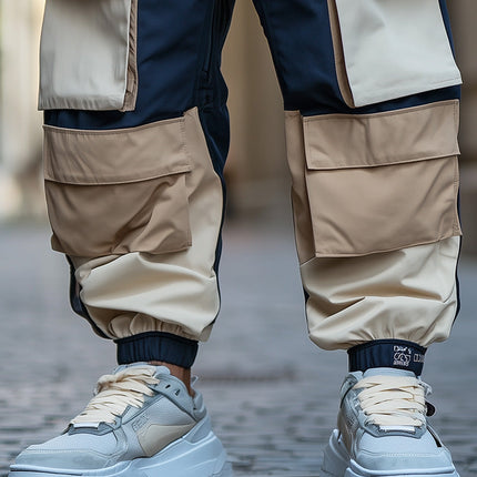 Men's Cargo Trousers | Contrast Color Panels | Multi-Pocket Design | Adjustable Waist & Cuffs | Durable Fabric | Stylish & Functional | Casual & Urban Wear