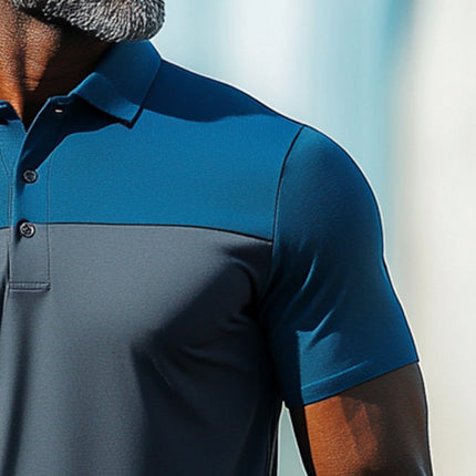 Men's Athletic Polo Shirt | Patchwork Design | Quick-drying Breathable Fabric | Moisture-wicking for Sports & Casual Wear | Short Sleeves | Classic Collar | Available in Sizes S to XXXL | Golf & Gym Apparel