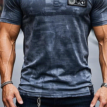 Men's Tie-dye V-neck Henley T-shirt | Short Sleeve Graphic Print | Casual Style | Button Closure | Soft Breathable Fabric | S-XXXL