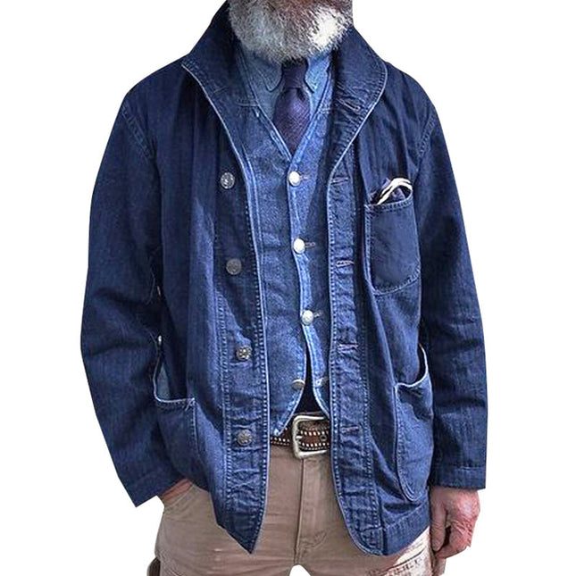 Men's Casual Vintage Denim Jacket | Stand Collar | Long Sleeve | Lightweight Thin | Multi-Pocket Design | Regular Fit | All-Season Outerwear