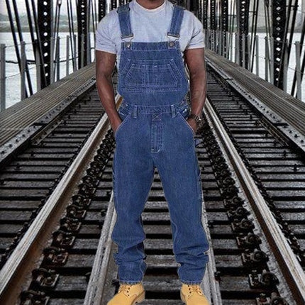 Men's Casual Washed Denim Overalls | Multi-pocket Design | Loose Fit | Adjustable Straps | Washed Vintage Look | Durable Cotton Denim | Functional Details | Versatile Style