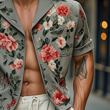 Men's Floral Print Short Sleeve Shirt | Casual Modern Fit | Lightweight Notched Lapel | Breathable Summer Top | Sizes S-XXXL