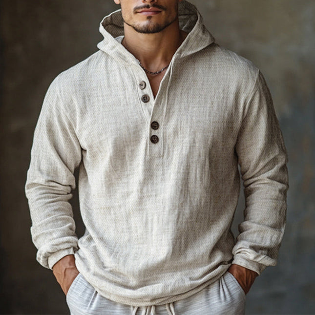 Men's Off-White Hoodie | Cotton Linen Blend | Relaxed Fit | Skin-Friendly | Breathable Long Sleeves | Versatile Casual Style | Cool Moisture-Wicking | Spacious Hood | Snug Cuffs | Easy Care | Hypoallergenic