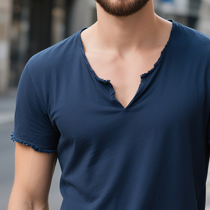 Men's Retro Cotton T-Shirt | Solid Color | Ripped V-Neck | Short Sleeve | Soft & Breathable 100% Cotton | Casual Vintage Style | Perfect for Layering | Comfortable Fit | Sizes S to 3XL