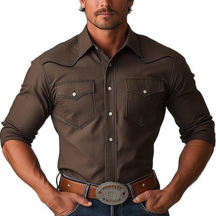 Men's Solid Color Long Sleeve Shirt | Summer Western Style | Blended Fabric | Modern Fit | Breathable & Comfortable | Casual & Formal Wear | Durable Material | Tailored Design