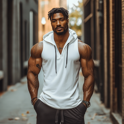 Men's Soft Cotton V-Neck Hooded Tank Top | Casual Slim Fit | Sleeveless Solid Color | Lightweight & Breathable Summer Essential | Versatile Sporty Style for Workouts & Relaxed Outings