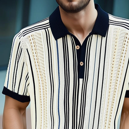 Men's Summer Fashion | Breathable Line Knit Polo Collar T-Shirt | Short Sleeves | Lightweight Moisture-Wicking Fabric | Comfortable Fit | Stylish Semi-Formal & Casual Wear | Sizes S-3XL