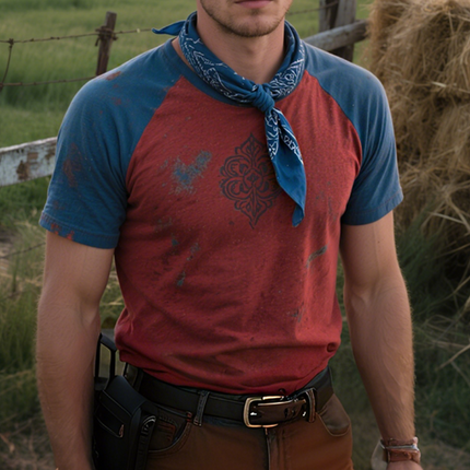 Men's Retro Casual Western Cowboy T-Shirt | Colorblock Print | Round Neck Short Sleeve | Breathable Cotton | Sizes S-3XL | Classic Comfort for Casual Outings