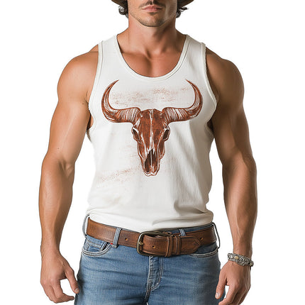 Men's Western Denim Print Tank Top | Summer Sleeveless Cotton Blend | Rustic Style | Breathable Casual Wear