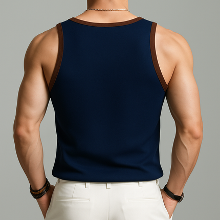 Men's Summer Knit Tank Top | Contrast Color | Lightweight Fitness Gym Top | Breathable Sleeveless Vest | Casual Beachwear | Relaxed Fit | Soft Durable Fabric | Versatile Style | Perfect for Warm Weather
