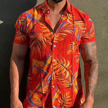 Men's Retro Hawaiian Floral Two-Piece Set | Casual Short Sleeve Shirt & Shorts | Lapel Collar | Relaxed Fit | Lightweight Breathable Fabric | Elastic Waistband | Ideal for Summer Parties & Beach Outings