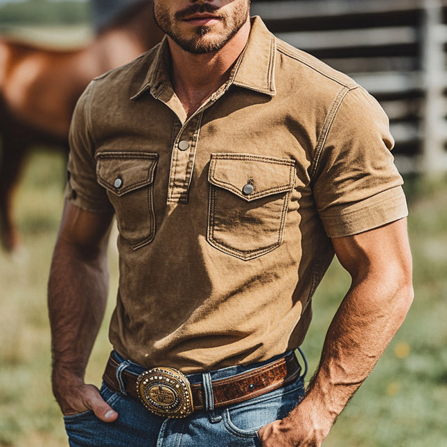 Men's Short Sleeve Casual Shirt | 100% Cotton | Solid Color | Multi-Pocket Design | Breathable | Versatile | Relaxed Fit | Ideal for Everyday Wear | Comfortable & Durable | Perfect for Casual Outfits