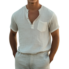 Men's Breathable Linen Short Sleeve Shirt | Casual Henley Collar | Patch Pockets | Loose Fit | Summer Beachwear | Comfortable Lightweight Top