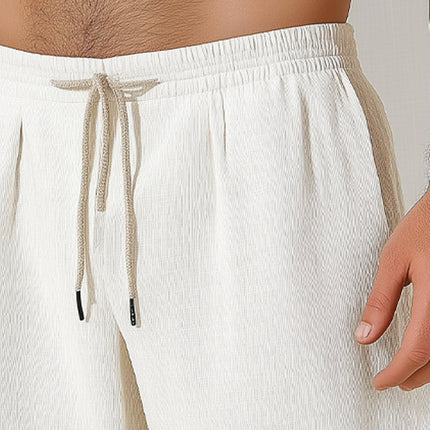 Men's Summer Shorts | Solid Color | Elastic Waistband | Lace-Up Front | Casual Beachwear | Lightweight Breathable Cotton Blend | Relaxed Fit | Side Pockets | Machine Washable