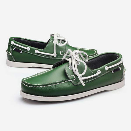 Men's Leather Moc-Toe Boat Shoes | 360° Lacing System | Rustproof Eyelets | Contrast Stitching | Flexible Outsole | Casual Cool Style | Timeless Appeal
