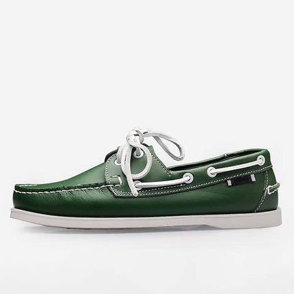 Men's Leather Moc-Toe Boat Shoes | 360° Lacing System | Rustproof Eyelets | Contrast Stitching | Flexible Outsole | Casual Cool Style | Timeless Appeal