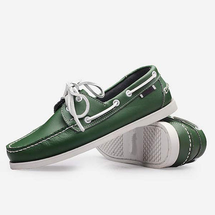 Men's Leather Moc-Toe Boat Shoes | 360° Lacing System | Rustproof Eyelets | Contrast Stitching | Flexible Outsole | Casual Cool Style | Timeless Appeal