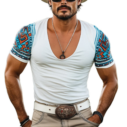 Men's Fashion T-Shirt | Deep V Neck | Printed Short Sleeve | Comfortable Cotton Blend | Stylish Casual Top | Versatile Everyday Wear | Regular Fit | Breathable Fabric | Ideal for Summer