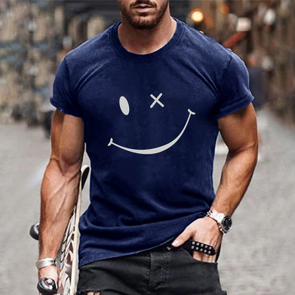 Men's Vintage Smiley Face T-Shirt | Round Neck | Short Sleeve | Cotton Blend | Casual Summer Style