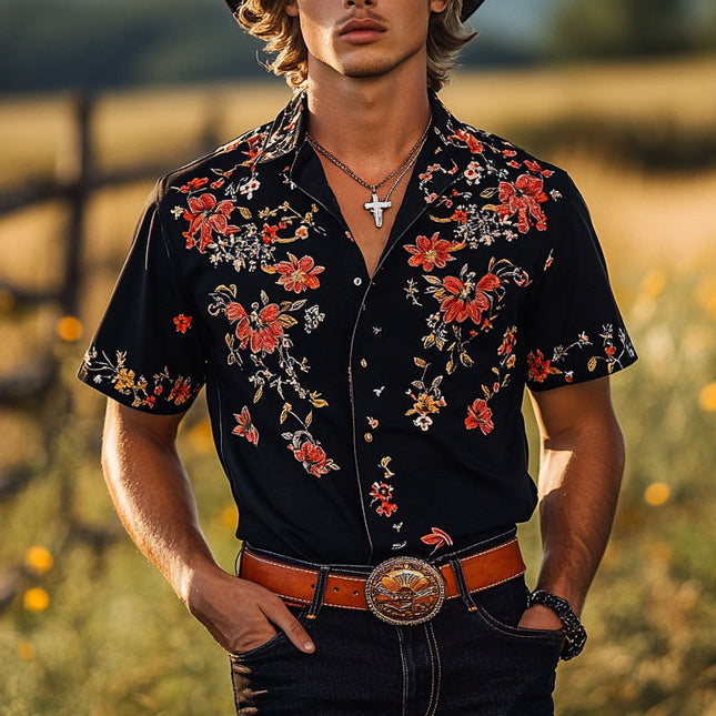 Men's Casual Printed Short Sleeve Lapel Shirt | Cotton Polyester Blend | Vibrant Unique Design | Comfortable Breathable Fit | Classic Lapel Collar | Regular Fit