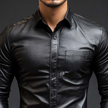 Men's Leather Long Sleeve Shirt | Slim Fit | Classic Casual Design | Premium Soft Leather | Tailored Look | Button-Down Closure | Versatile Styling | Durable & Fashionable | Ideal for Day & Night Wear