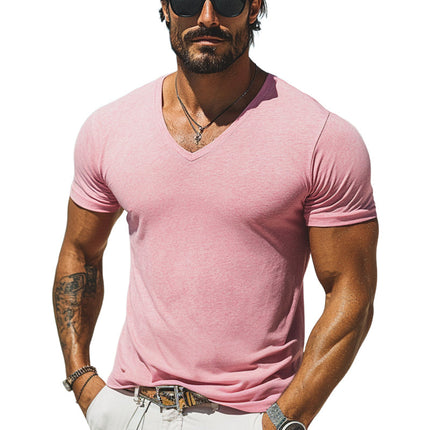 Men's Casual V Neck T-Shirt | Solid Color Short Sleeve | Soft Breathable Fabric | Versatile Stylish Design | Comfortable Everyday Wear