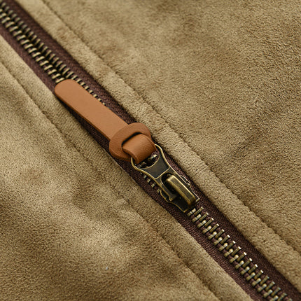 Men's Suede Leather Jacket | Vintage Buckskin Outerwear | Autumn Fashion | Long Sleeve | Adjustable Cuffs | Band Collar | Casual Rugged Style | S-3XL Sizes | Durable & Soft | Outdoor Adventures | Classic Layering