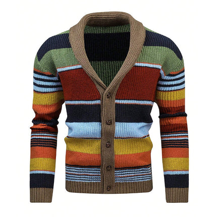 Men's Sweater Jacket | Colorblock Design | Lapel Collar | Button Closure | Soft Knit Fabric | Casual & Semi-Formal Wear | Comfortable Outerwear for All Seasons | Versatile Men's Fashion