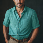 Men's Summer Short Sleeve Shirt | Textured Button-Down | Lightweight Cotton Blend | Casual & Semi-Formal Wear | Sizes S-3XL | Solid Colors | Breathable & Stylish