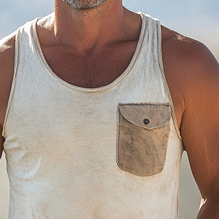 Men's Vintage Distressed Tank Top | Round Neck | Summer Casual | Lightweight Cotton Blend | Relaxed Fit | Breathable Fabric | Retro Style | Available in S to 3XL Sizes | Perfect for Beach & City Outings