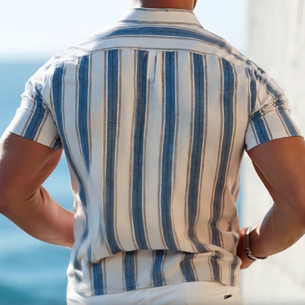 Men's Polo Neck T-Shirt | Summer Casual Wear | Vertical Stripe Design | Breathable Cotton Blend | Short Sleeve | Versatile Style for Casual Outings | Sizes S-3XL | Machine Washable | Elegant Button Placket