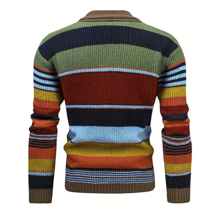 Men's Sweater Jacket | Colorblock Design | Lapel Collar | Button Closure | Soft Knit Fabric | Casual & Semi-Formal Wear | Comfortable Outerwear for All Seasons | Versatile Men's Fashion