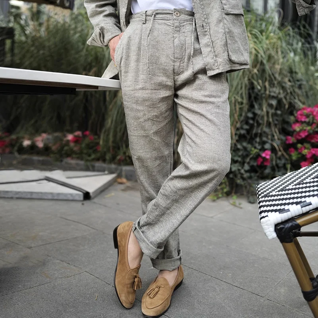 Men's Cotton Linen Suit Pants | Drawstring Waist | Relaxed Fit | Breathable & Comfortable | Casual Chic Design | Versatile & Stylish | Perfect for Warm Weather | Office & Leisure | Adjustable Fit