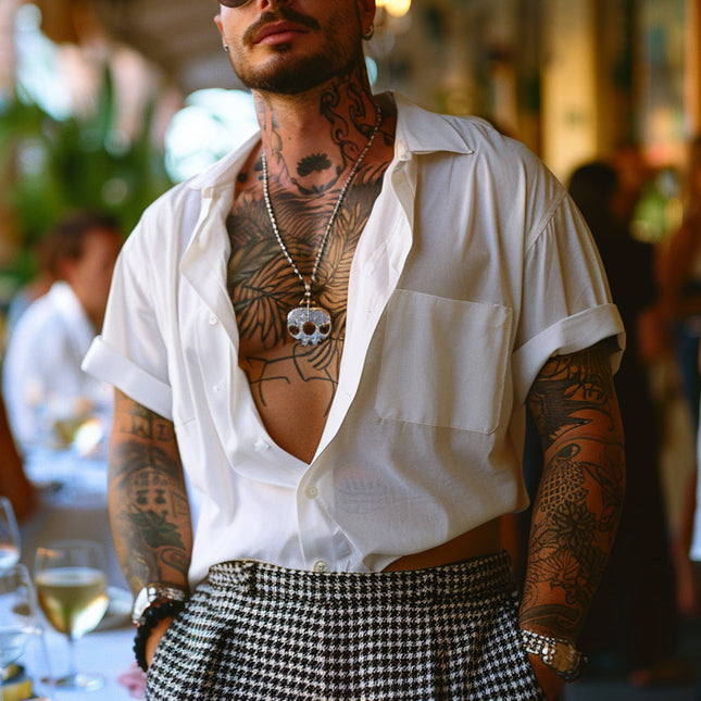 Men's Casual Lapel Shirt | Short Sleeve | 100% Cotton | Solid Color | Modern Lapel Collar | Spring Summer Fashion | Breathable & Comfortable | Ideal for Everyday Wear & Casual Outings